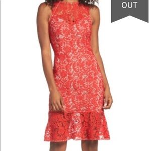 Fiery Red Lace Sheath Cocktail Dress